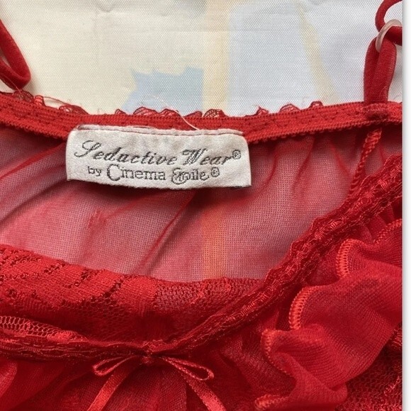 Cinema Etoile Seductive Wear Baby Doll Sheer Sexy Red Nylon Nightgown Sz M - Picture 12 of 12